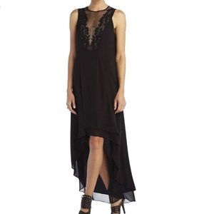 BCBG Maxazria high low black lace top dress.